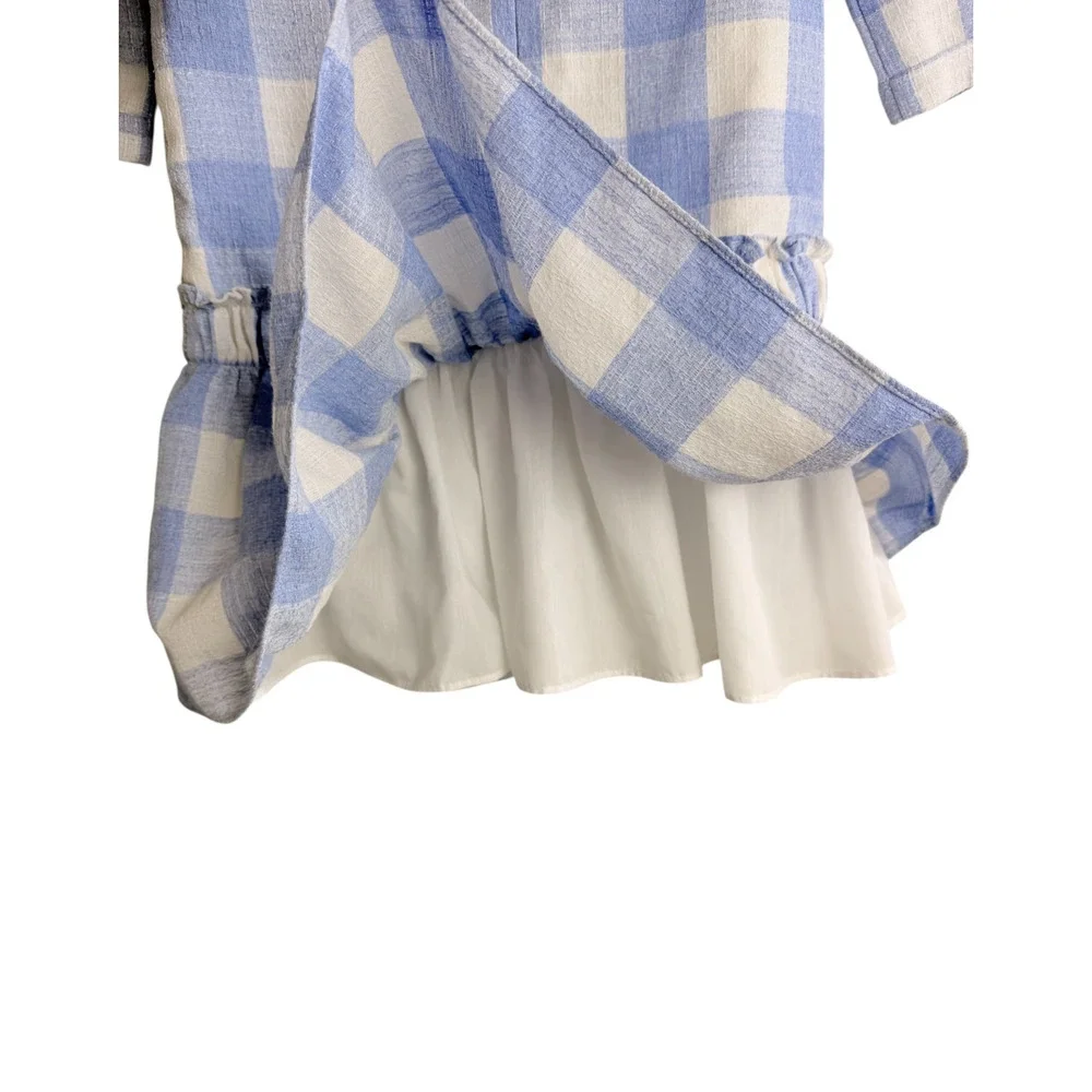English Factory Recess Girls Blue White Gingham Check Peplum Dress Size 9/10